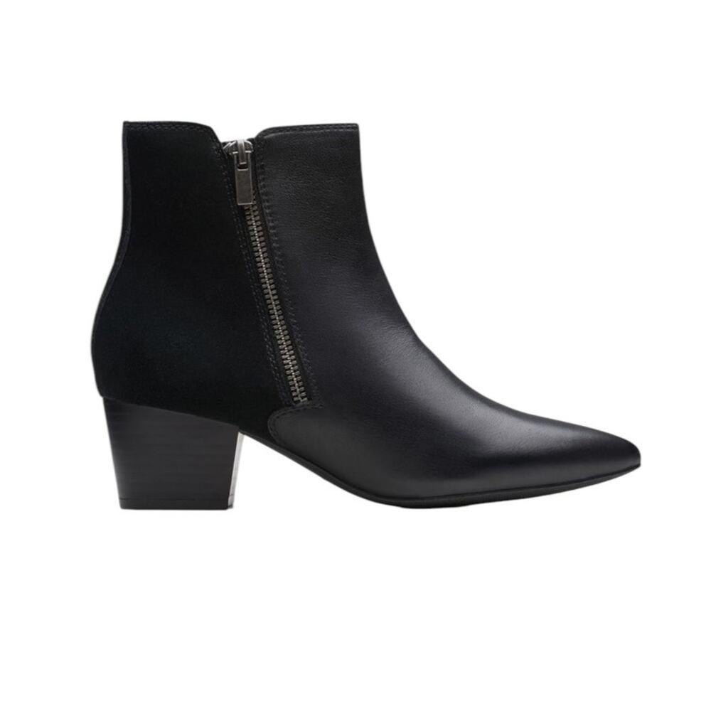 Clarks NEW Ellanie Vibe SZ 6 Women's Black Leather Suede Zip Heeled Ankle Boots